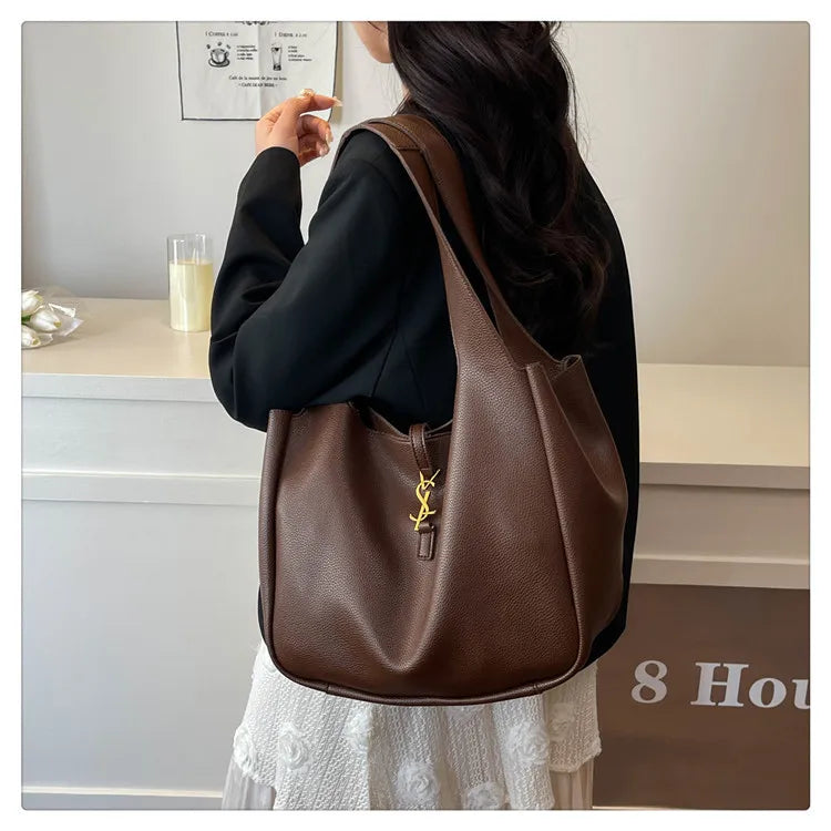 Luxury Shoulder Bag for Women 2025 - Minimalist Solid Color Tote, Spacious PU Leather Crossbody Purse, Elegant Underarm Handbag