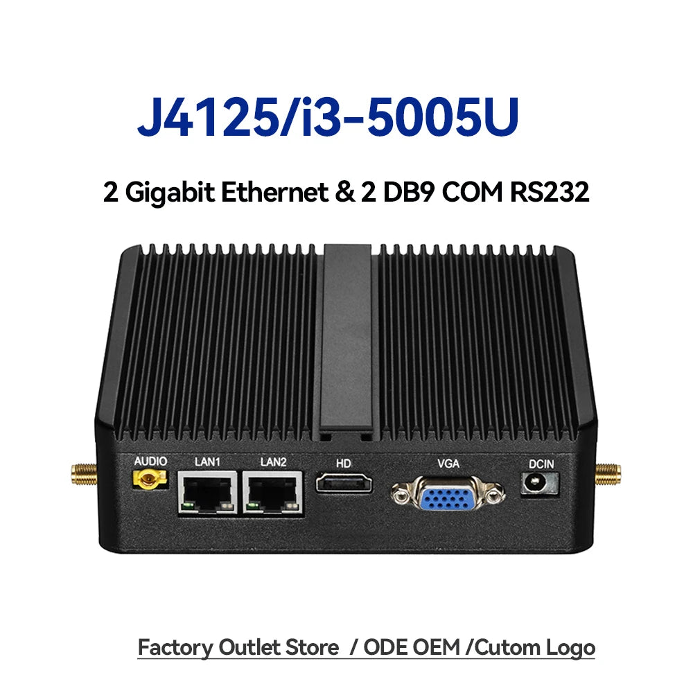 Industrial Fanless Mini PC Celeron J4125 Core i3-5005U Dual LAN 2*COM HDMI WIFI Windows 10 Nettop Office Computer minipc Desktop