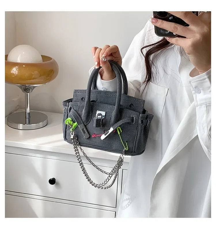 Vintage Distressed Denim Crossbody Bag 2025 Spring Summer Boho Chic Shoulder Purse for Women - Funny Ripped Designer Handbag