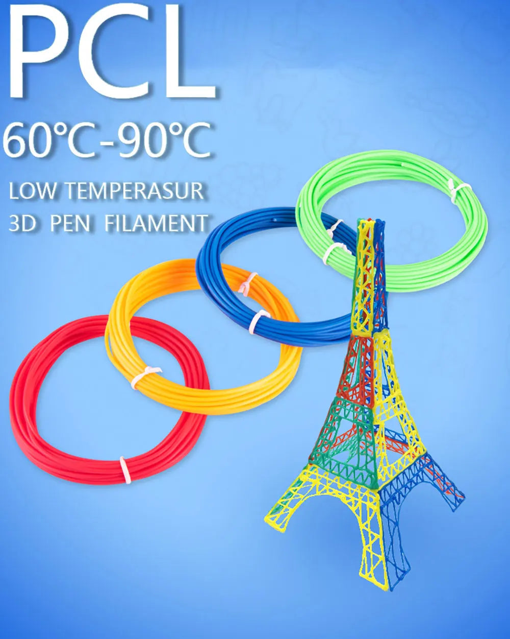 PCL Low Temperature 3D Pen Filament 1.75MM,Suitable For Low Temperature Children's 3D Pen, Bright Colors,Odorless and smokeless