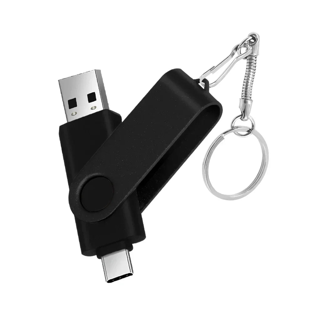 TYPE-C 2 IN 1 Pen Drive With Free key Ring 128GB Rotatable Metal USB 2.0 Flash Drive 64GB Business Gift Memory Stick 32GB 16GB
