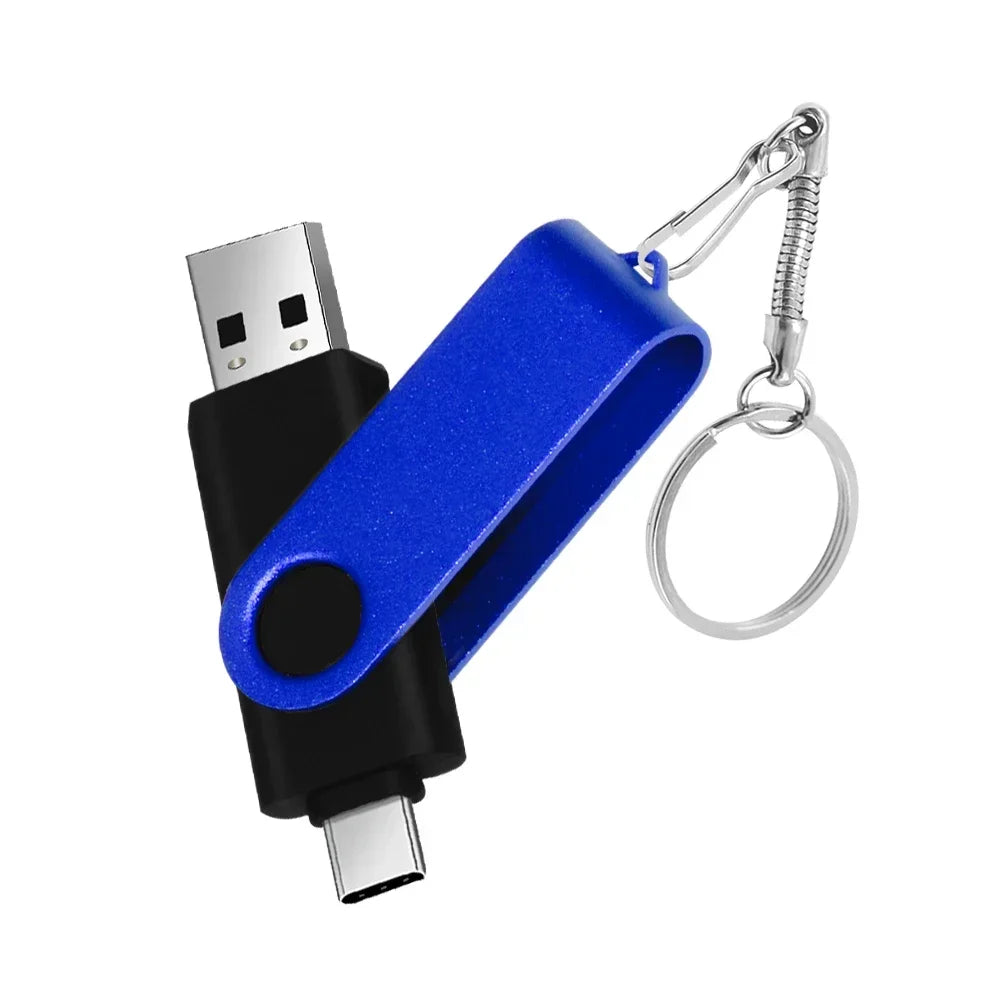TYPE-C 2 IN 1 Pen Drive With Free key Ring 128GB Rotatable Metal USB 2.0 Flash Drive 64GB Business Gift Memory Stick 32GB 16GB