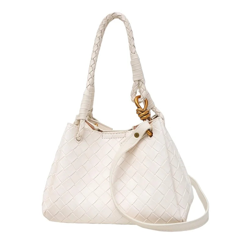 Woven Texture Bucket Bag - Stylish Unique Tote Basket Handbag, Soft Leather Crossbody/Shoulder Purse for Women