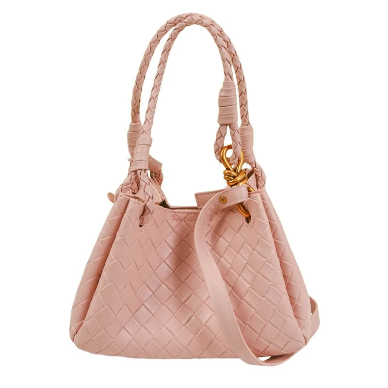 Woven Texture Bucket Bag - Stylish Unique Tote Basket Handbag, Soft Leather Crossbody/Shoulder Purse for Women