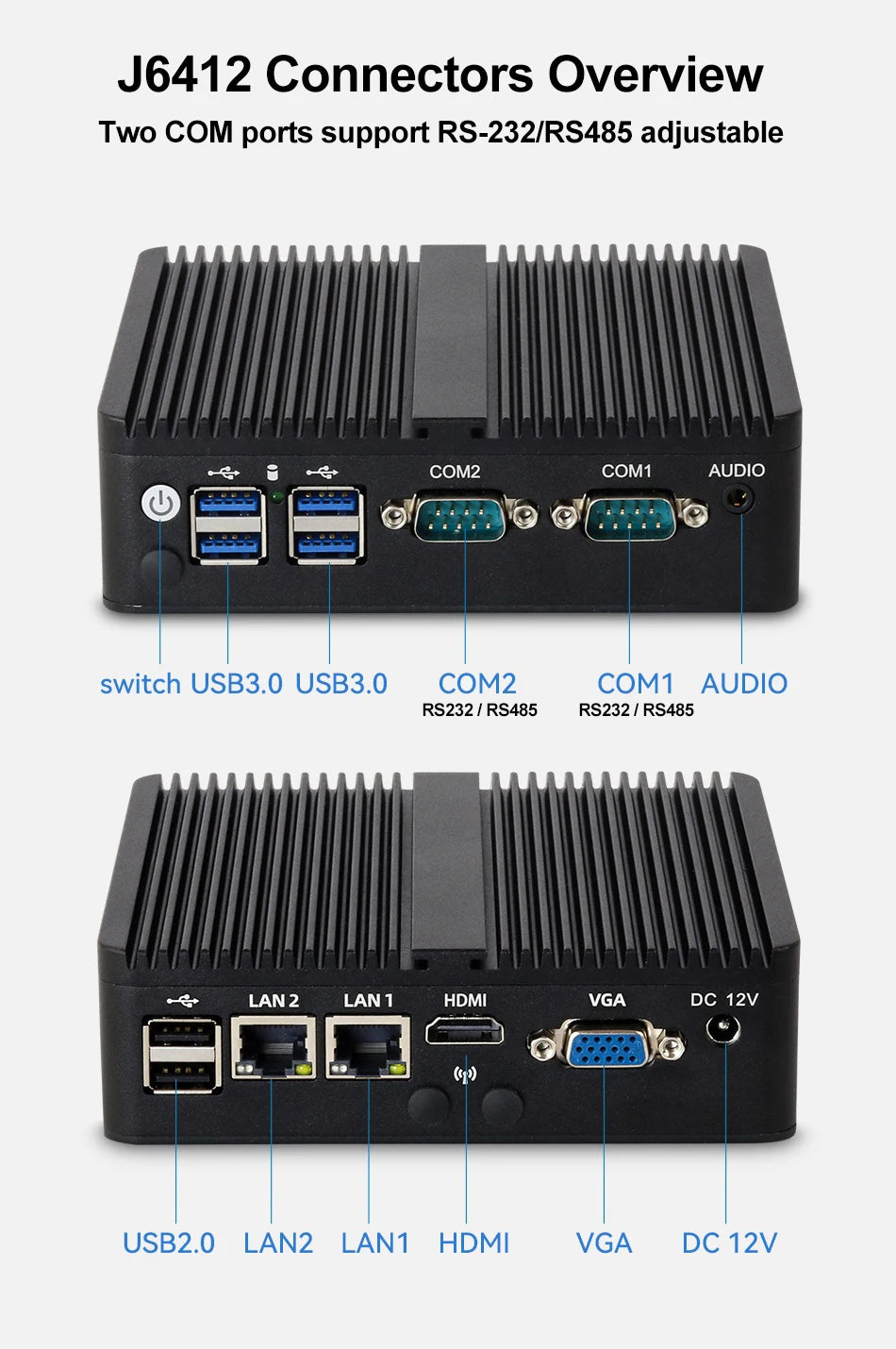 Industrial Fanless Mini PC Celeron J4125 Core i3-5005U Dual LAN 2*COM HDMI WIFI Windows 10 Nettop Office Computer minipc Desktop