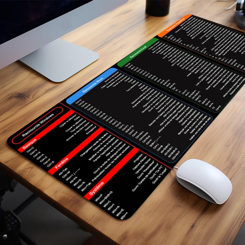 French Excel Shortcuts Pattern Large Mouse Pad Office Desk Mat Computer Keyboard Pad Starters Gift for Office Workers Students