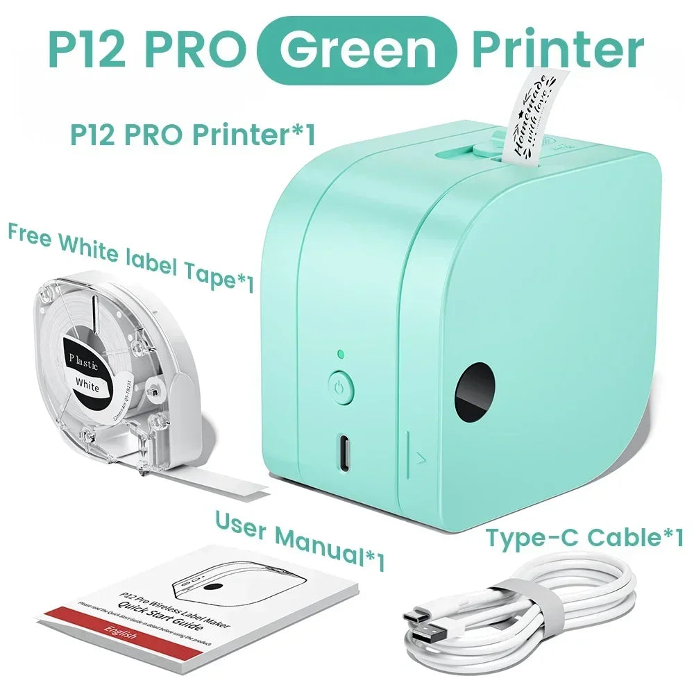 Phomemo Label Printer P12 PRO Portable Label Maker 12mm Rechargeable Bluetooth Inkless Printer Multiple Template for Office Home