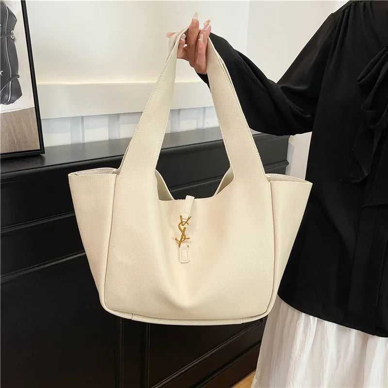 Luxury Shoulder Bag for Women 2025 - Minimalist Solid Color Tote, Spacious PU Leather Crossbody Purse, Elegant Underarm Handbag