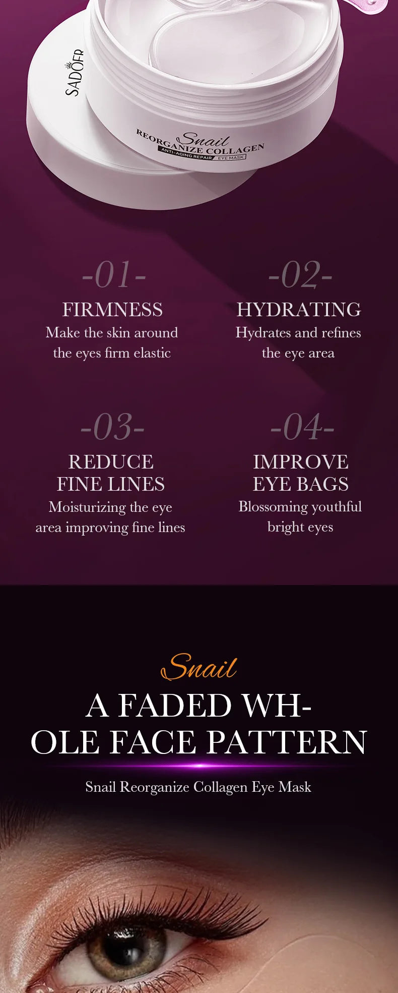 60pcs Snail Collagen Eye Mask Reduce Dark Circles Beauty Patches For Eye Skin Care Eye Bag Brightening Product