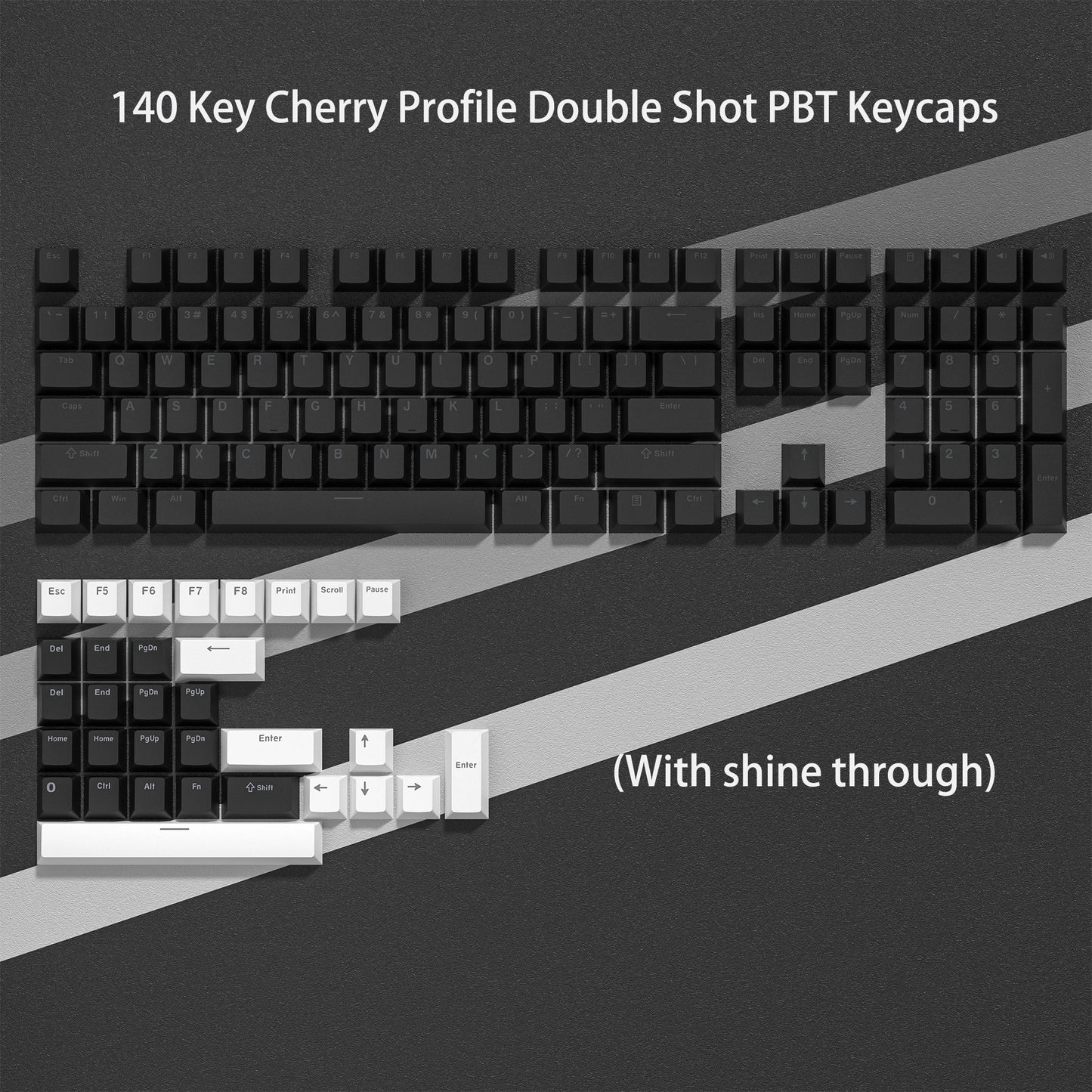 Womier 122 Keys Retro Black PBT Keycap Double Shot Cherry Profile Key caps for Cherry MX Switches Mechanical Gamer Keyboard