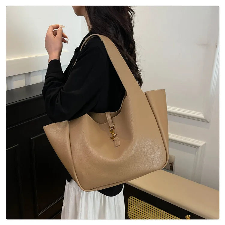 Luxury Shoulder Bag for Women 2025 - Minimalist Solid Color Tote, Spacious PU Leather Crossbody Purse, Elegant Underarm Handbag