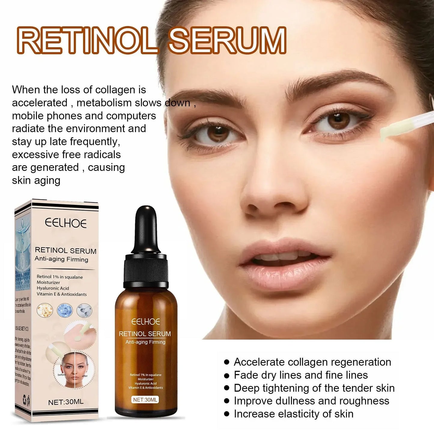 Retinol Anti Age Serum Anti-wrinkle Collagen Lifting Essence Lighten Fine Line Spots Brightening Moisturizing Facial Care