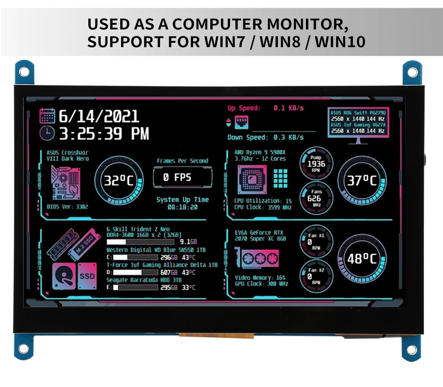 New 7 Inch IPS TFT LCD Display Touch Screen Monitor 1024*600 RGB Pixels USB HDMI-compatible for Raspberry Pi 5 4B 3B+ AIDA64