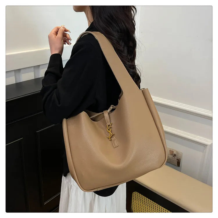 Luxury Shoulder Bag for Women 2025 - Minimalist Solid Color Tote, Spacious PU Leather Crossbody Purse, Elegant Underarm Handbag