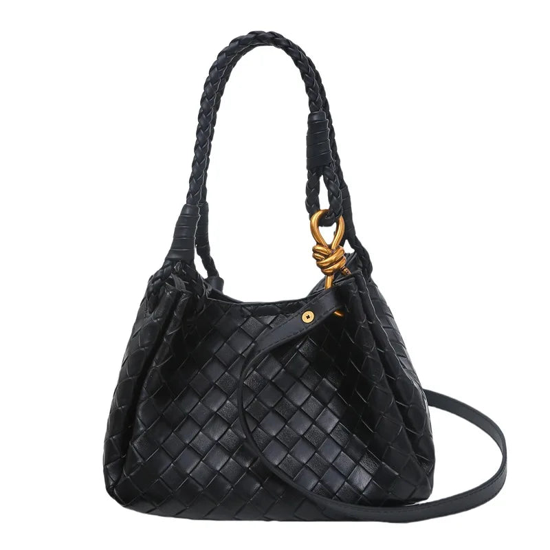 Woven Texture Bucket Bag - Stylish Unique Tote Basket Handbag, Soft Leather Crossbody/Shoulder Purse for Women