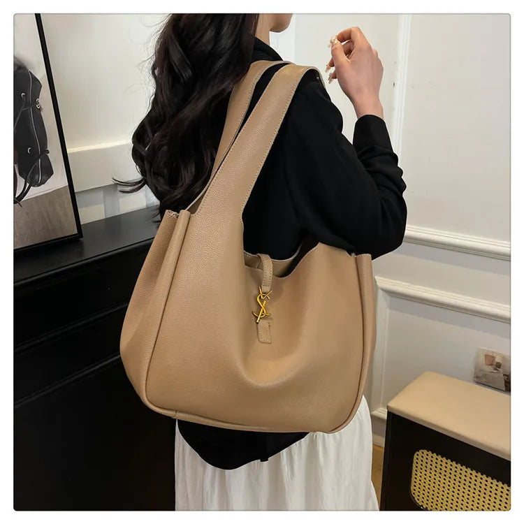Luxury Shoulder Bag for Women 2025 - Minimalist Solid Color Tote, Spacious PU Leather Crossbody Purse, Elegant Underarm Handbag
