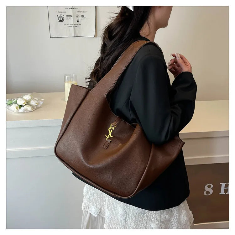 Luxury Shoulder Bag for Women 2025 - Minimalist Solid Color Tote, Spacious PU Leather Crossbody Purse, Elegant Underarm Handbag