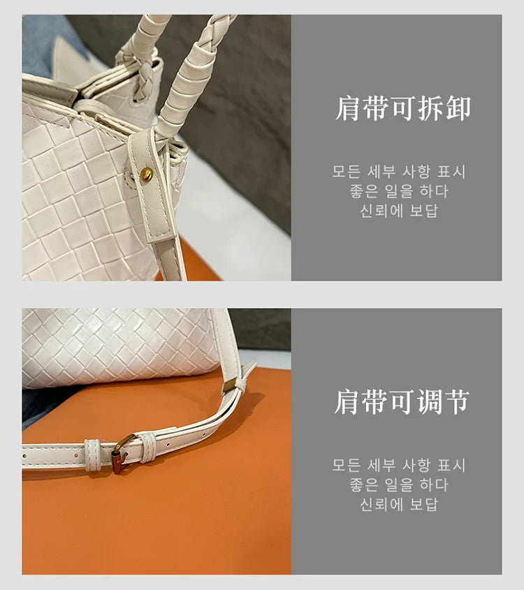 Woven Texture Bucket Bag - Stylish Unique Tote Basket Handbag, Soft Leather Crossbody/Shoulder Purse for Women