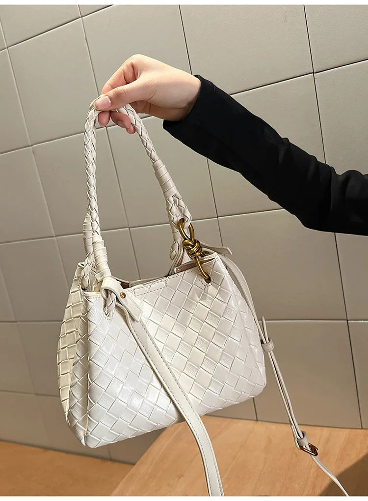 Woven Texture Bucket Bag - Stylish Unique Tote Basket Handbag, Soft Leather Crossbody/Shoulder Purse for Women