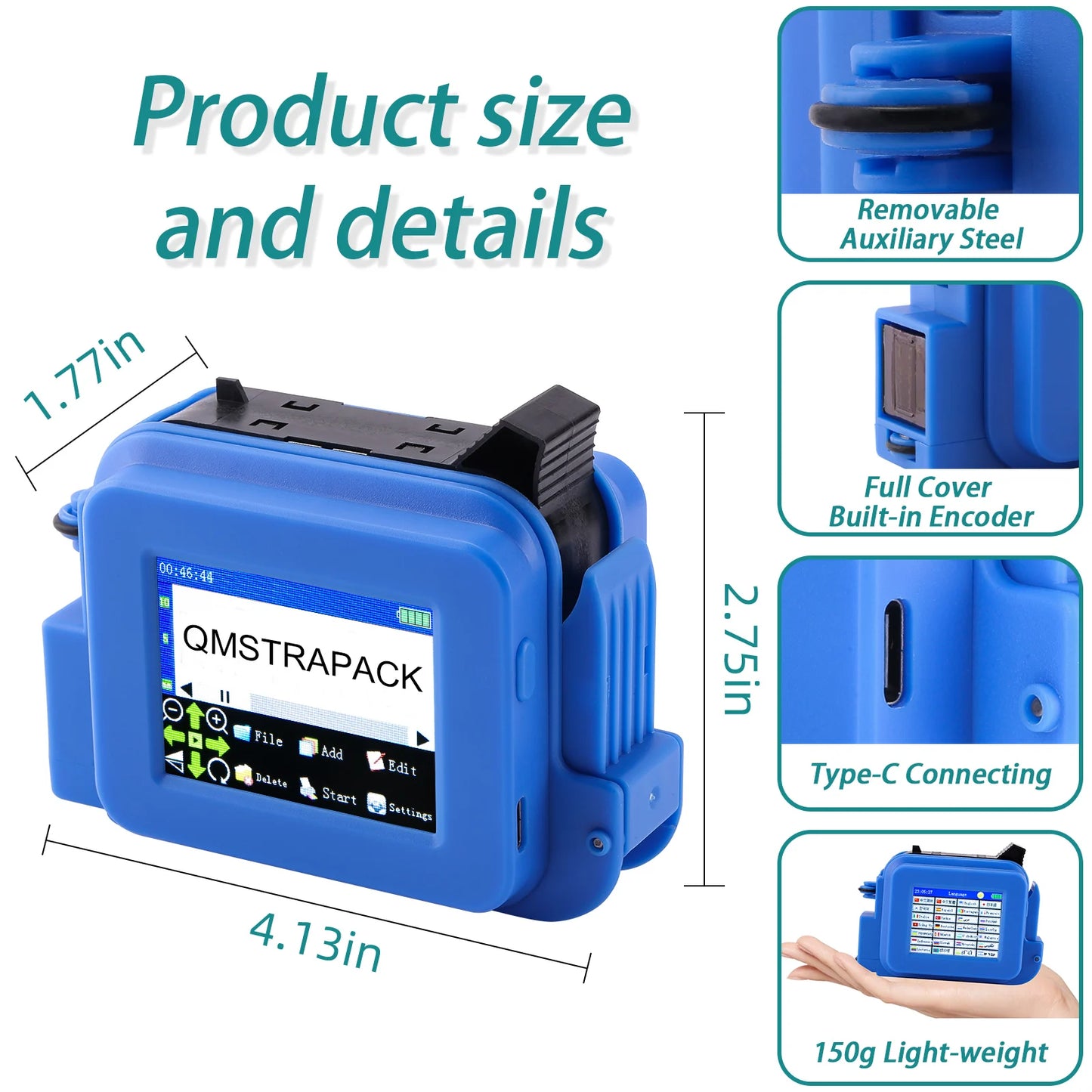 Mini Handheld Inkjet Printer with Fast-Drying Ink for Text QR Barcode Batch Number Logo Date Label Portable Coder Non-encrypted