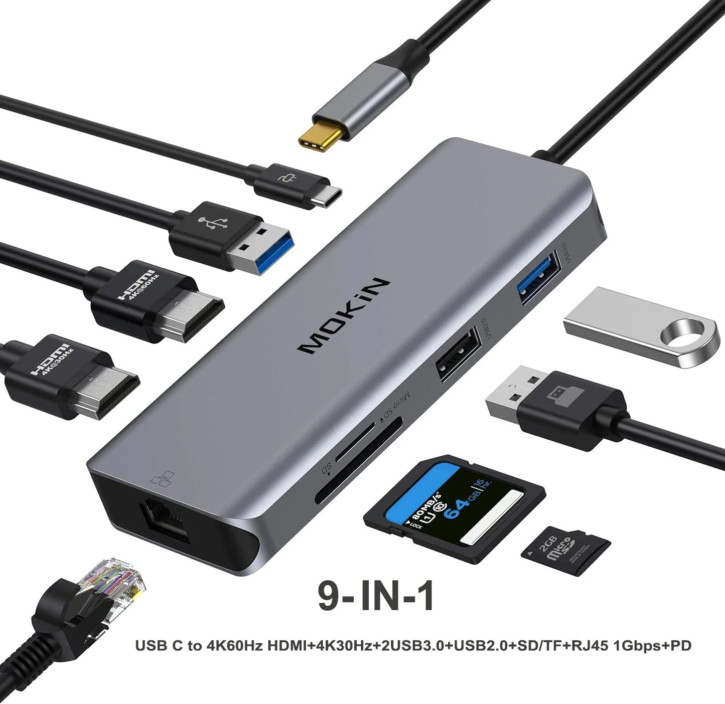 MOKiN USB C Dual Monitor Docking Station to Dual HDMI Adapter with 4K@60hz,SD/TF,RJ45,VGA,USB,Audio,100W PD Dock for MacBook Pro