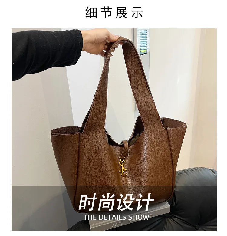 Luxury Shoulder Bag for Women 2025 - Minimalist Solid Color Tote, Spacious PU Leather Crossbody Purse, Elegant Underarm Handbag