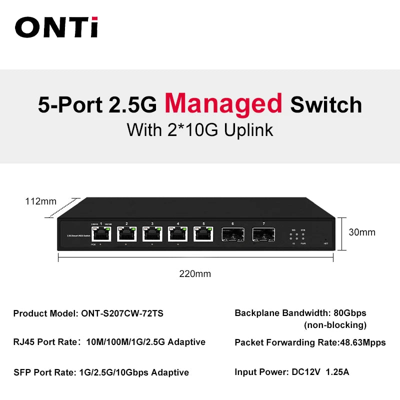 ONTi 5 Port Smart Web 2.5Gps with 2*10G SFP+ L2 Managed Switch and 5 or 8 Port L2 Web Managed 2.5Gps Switch
