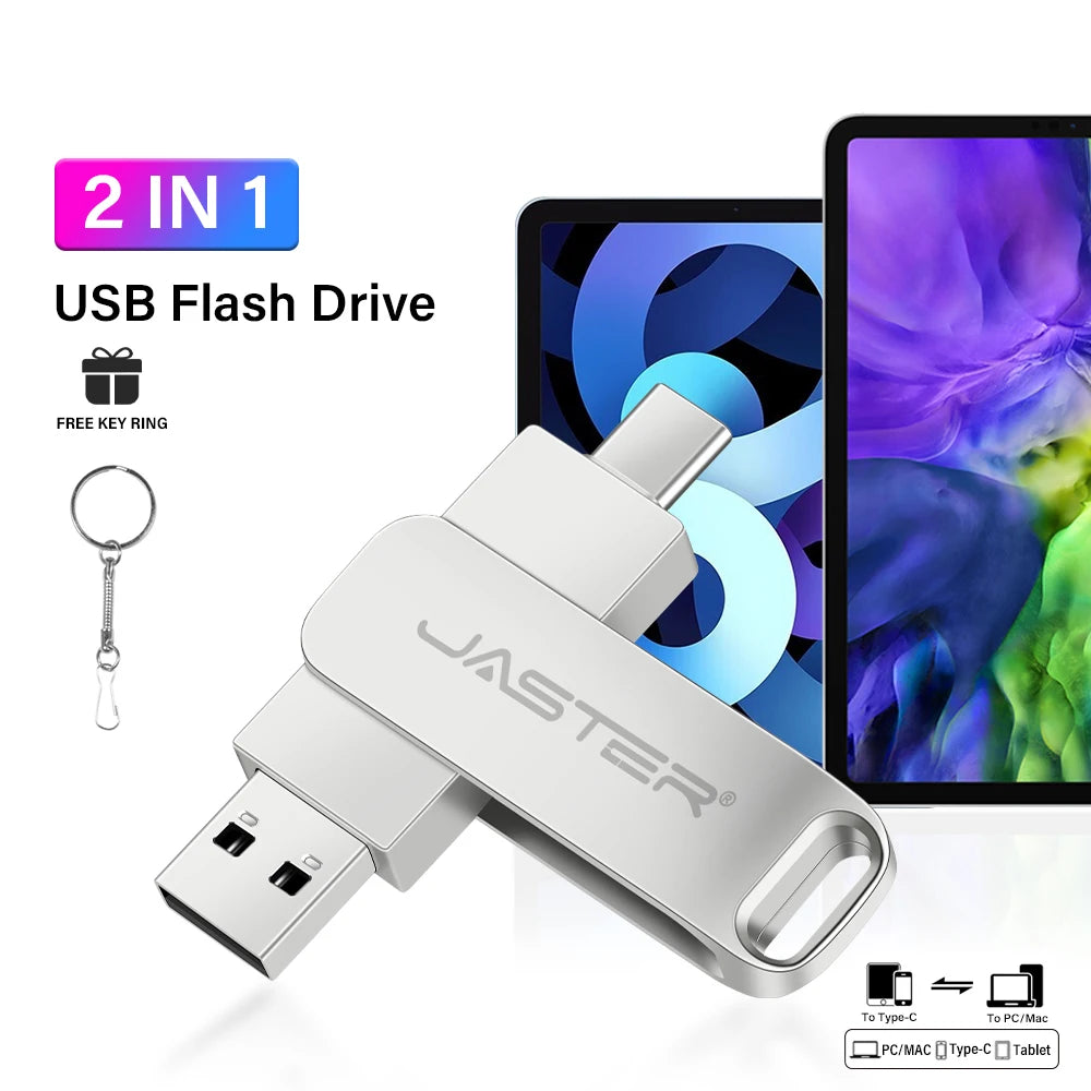 2 in 1 Otg TYPE-C USB-C Flash Pen Drive Metal Memory Stick Usb 2.0 Flash Disk 64G 2tb USB2.0 Dual C Pendrive flash drive 128gb