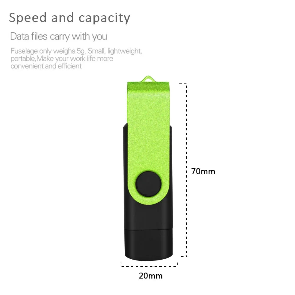 TYPE-C 2 IN 1 Pen Drive With Free key Ring 128GB Rotatable Metal USB 2.0 Flash Drive 64GB Business Gift Memory Stick 32GB 16GB