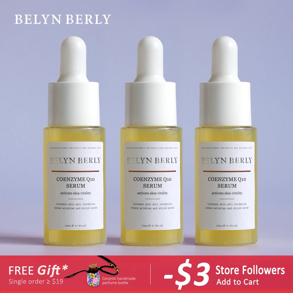 BELYN BERLY Coenzyme Q10 Serum 3PCS/Lot Minimize Pores and Moisturizing Face Flabby Skin Hyaluronic Acid Essence Facial Care