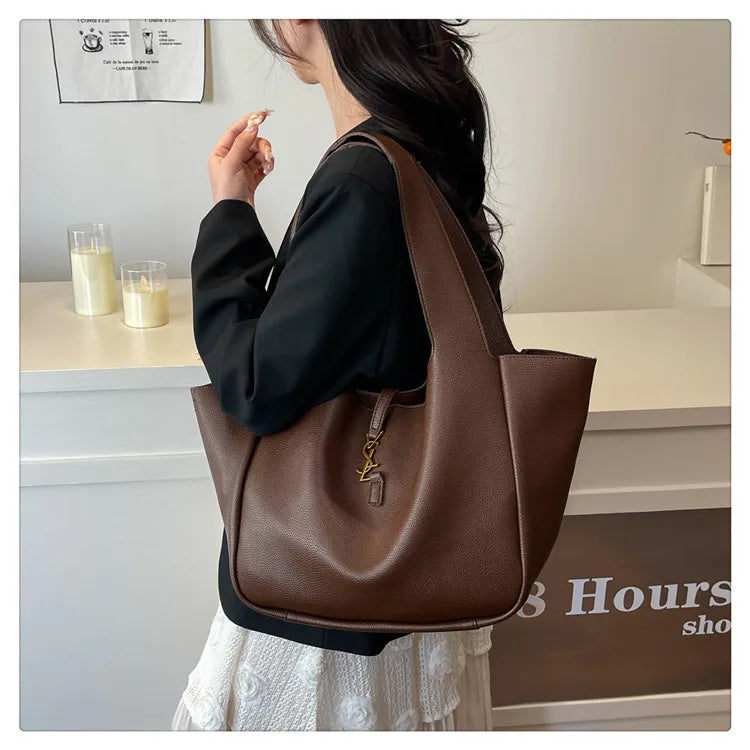 Luxury Shoulder Bag for Women 2025 - Minimalist Solid Color Tote, Spacious PU Leather Crossbody Purse, Elegant Underarm Handbag