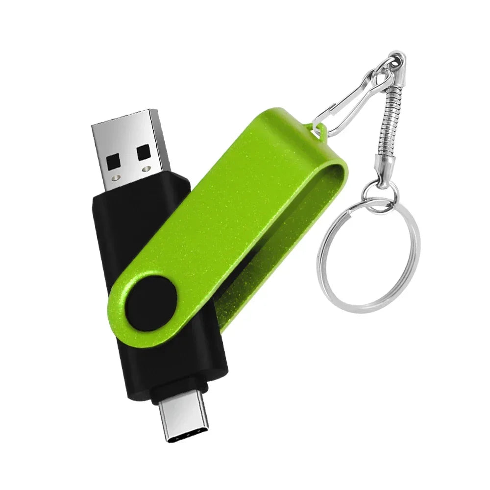 TYPE-C 2 IN 1 Pen Drive With Free key Ring 128GB Rotatable Metal USB 2.0 Flash Drive 64GB Business Gift Memory Stick 32GB 16GB