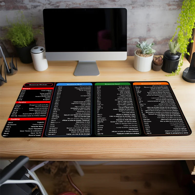 French Excel Shortcuts Pattern Large Mouse Pad Office Desk Mat Computer Keyboard Pad Starters Gift for Office Workers Students