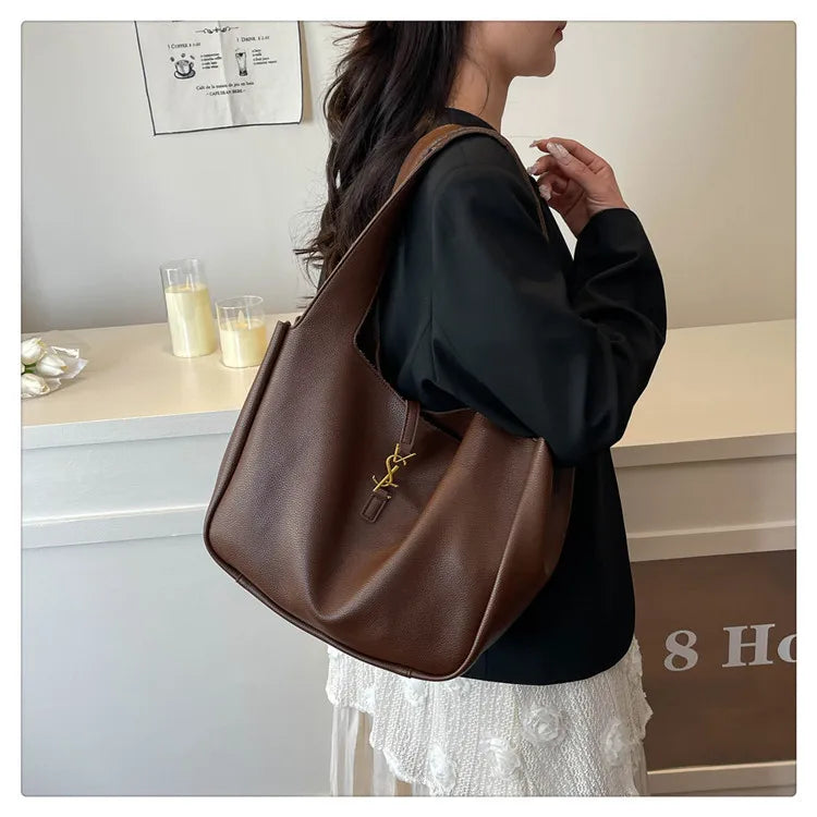 Luxury Shoulder Bag for Women 2025 - Minimalist Solid Color Tote, Spacious PU Leather Crossbody Purse, Elegant Underarm Handbag
