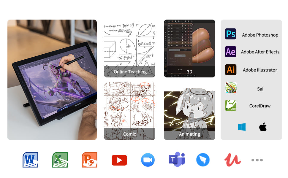 GAOMON Graphics Tablet PD2200 21.5 Inch Anti-Glare Screen Pen Display for Drawing with 8 Shortcut Keys Adjustable Stand Glove