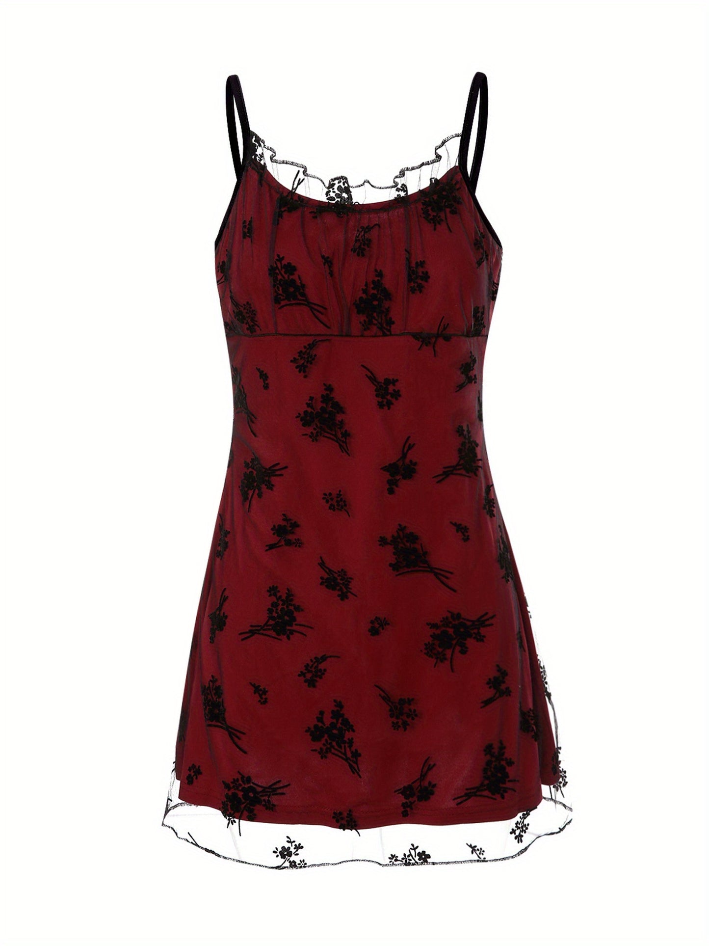 Women Dress, Low Cut Sleeveless Lace Edge Plant Leaves Stitch-work Suspender Camisole Dress