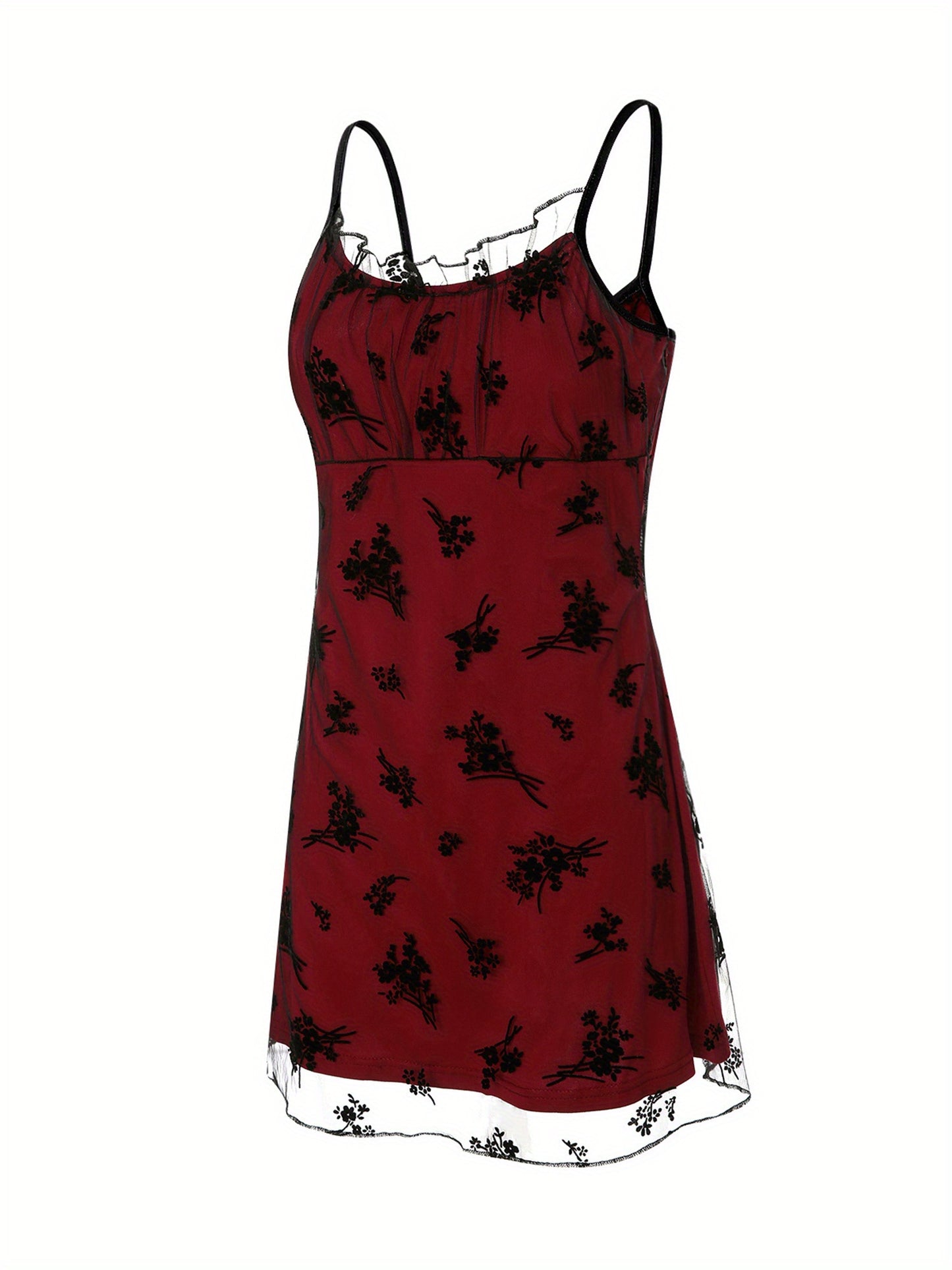 Women Dress, Low Cut Sleeveless Lace Edge Plant Leaves Stitch-work Suspender Camisole Dress