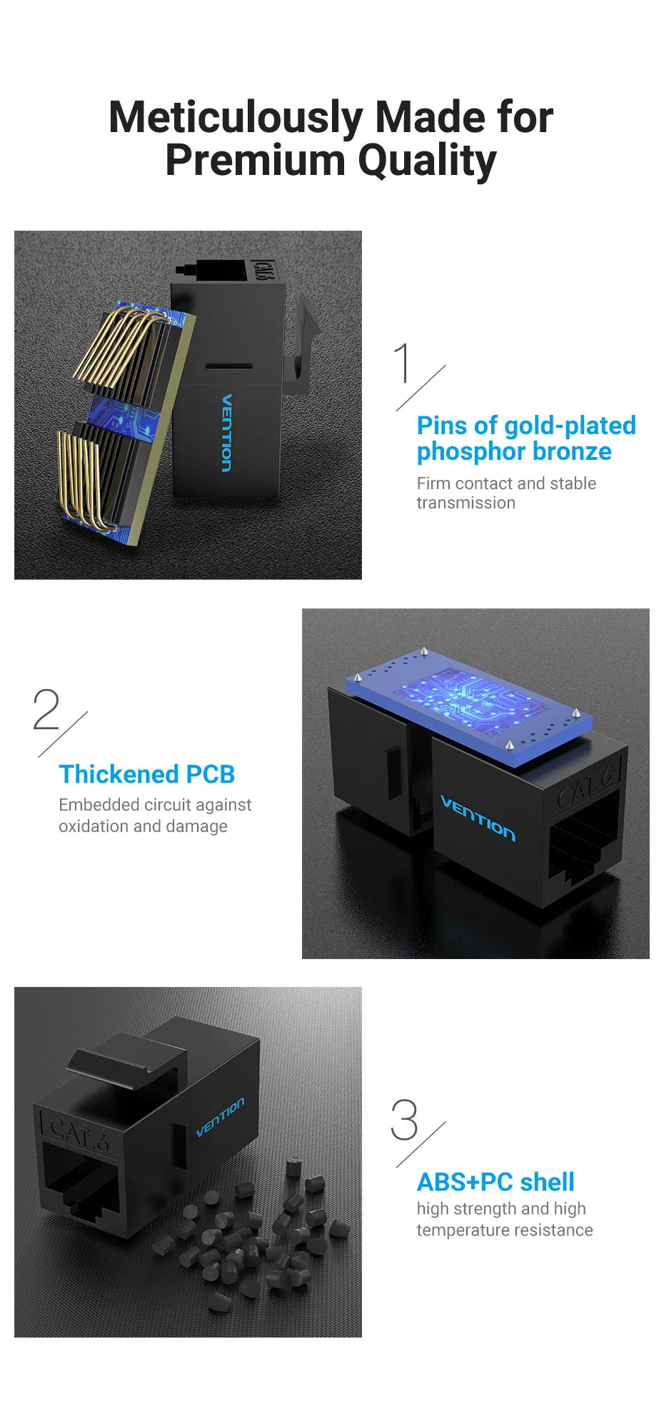 Vention RJ45 Connector Cat6 Cat5e Ethernet Cable Extender Adapter Female to Female Extension for Ethernet Cable RJ45 Coupler