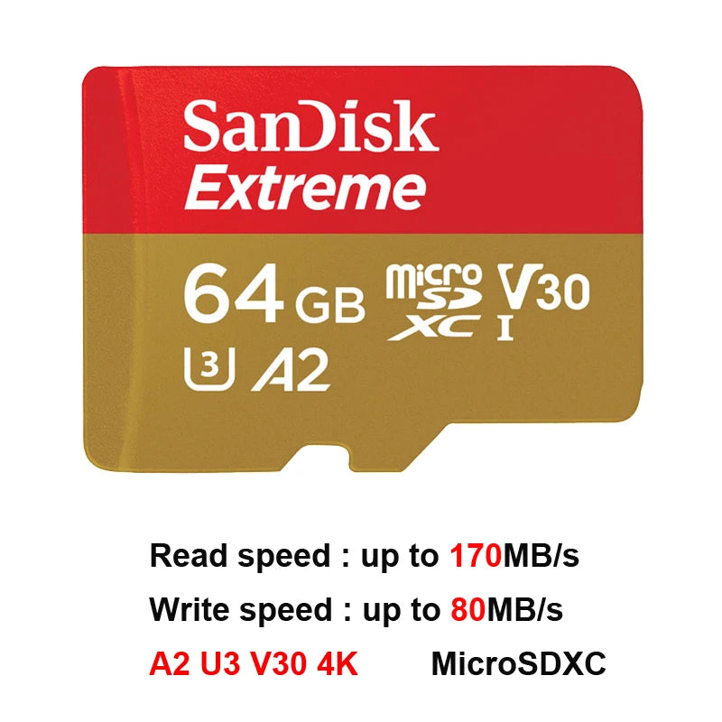 SanDisk Memory Card microsd 512GB 256GB 128GB 64GB micro SD Card Extreme/Extreme PRO TF Card Class10 U3 V30 4K UHD A2 micro SDXC