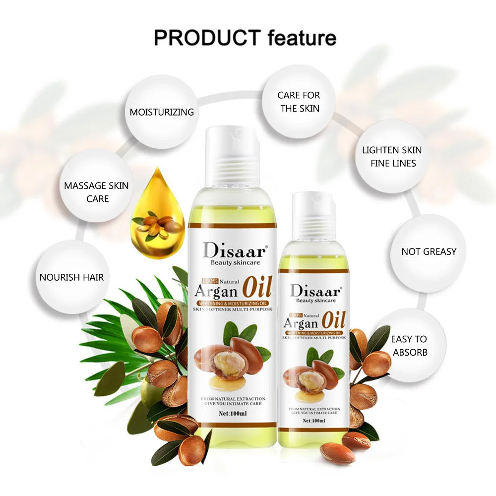 Disaar 100ml Pure Natural Argan Oil Moisturizing Body Oil Plant Essential Oils Soothing Skin Massage Oil Beauty Health Skin Care