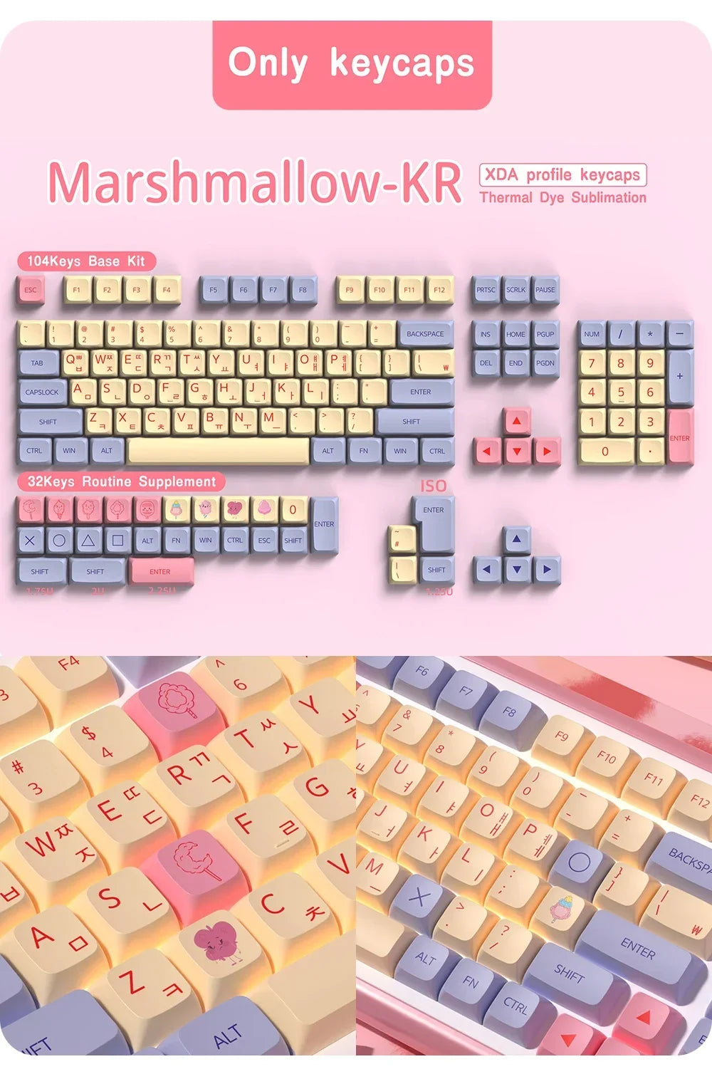 QWERTZ Nordic Keycaps Spanish/German/Portuguese AZERTY Keycap Marshmallow Keycaps XDA Profile Keycaps for Mechanical Keyboard