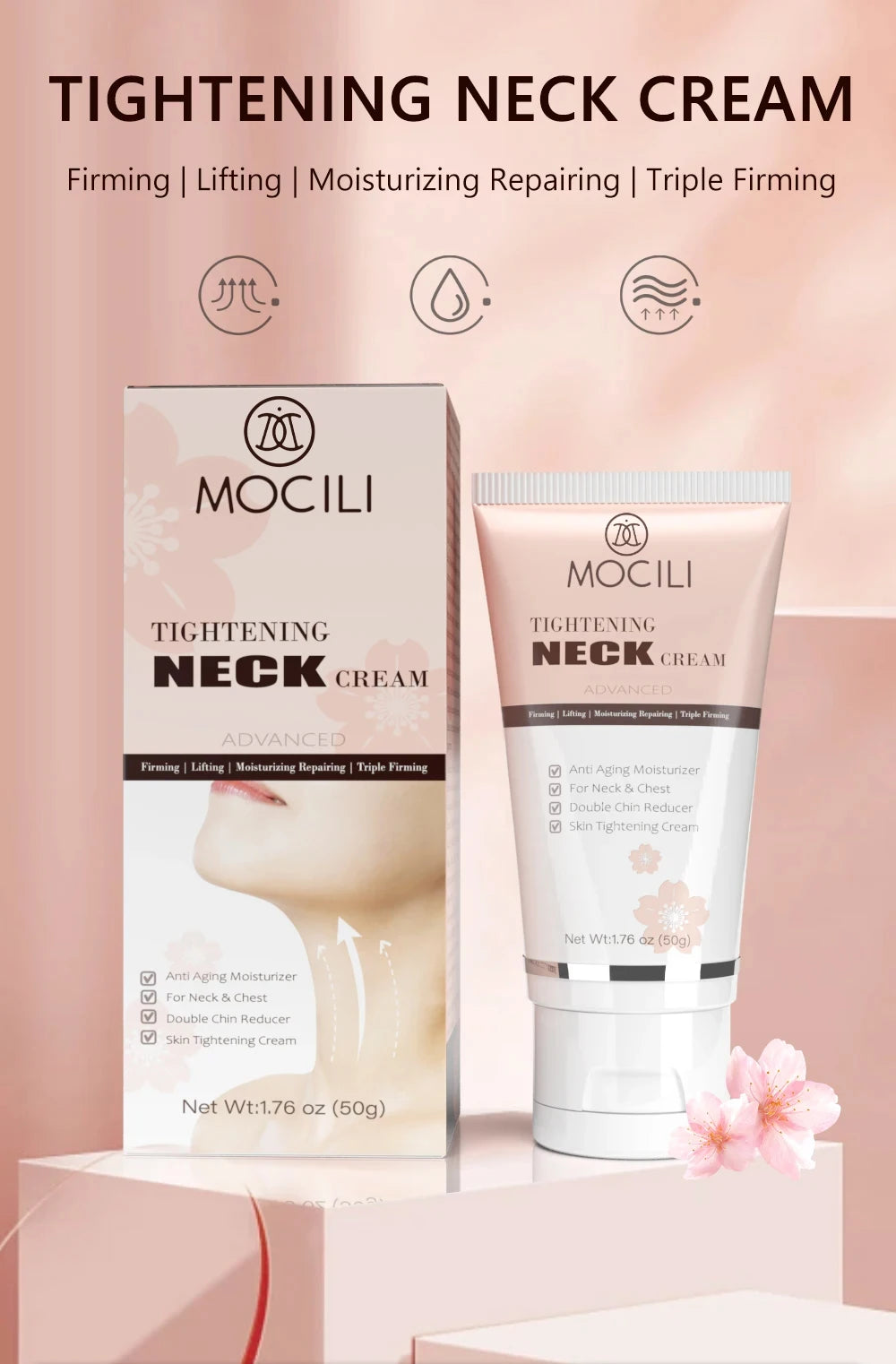 MOCILI Neck Cream Firming Anti Wrinkle Tightening Remove Dark Spot Whitening Massage Anti Aging Moisturizing Beauty Shape 50g