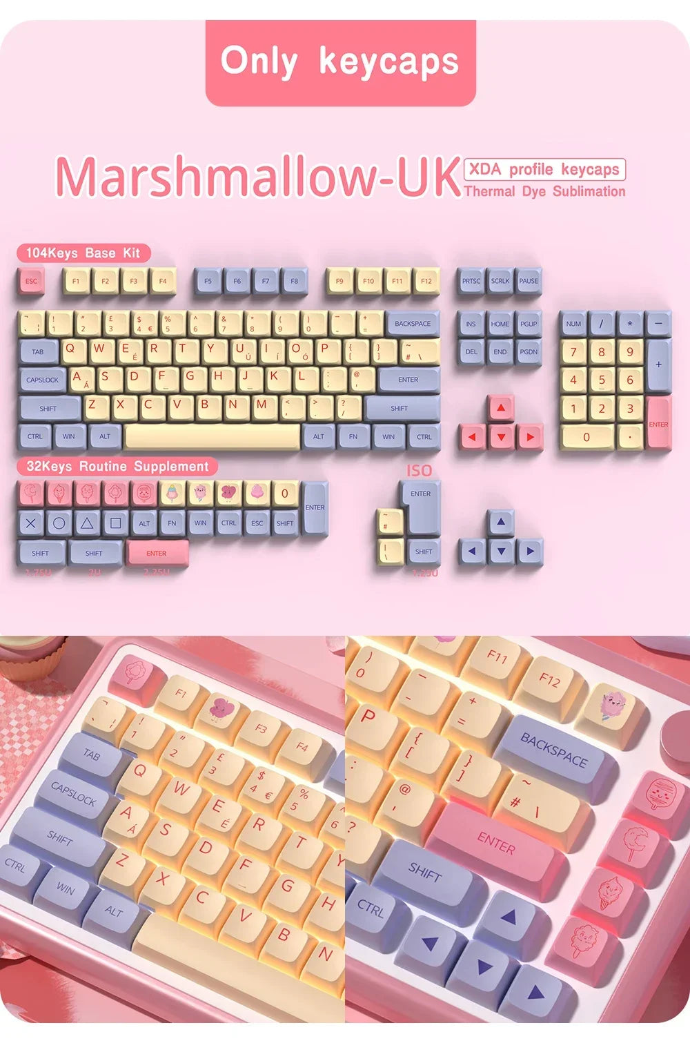 QWERTZ Nordic Keycaps Spanish/German/Portuguese AZERTY Keycap Marshmallow Keycaps XDA Profile Keycaps for Mechanical Keyboard