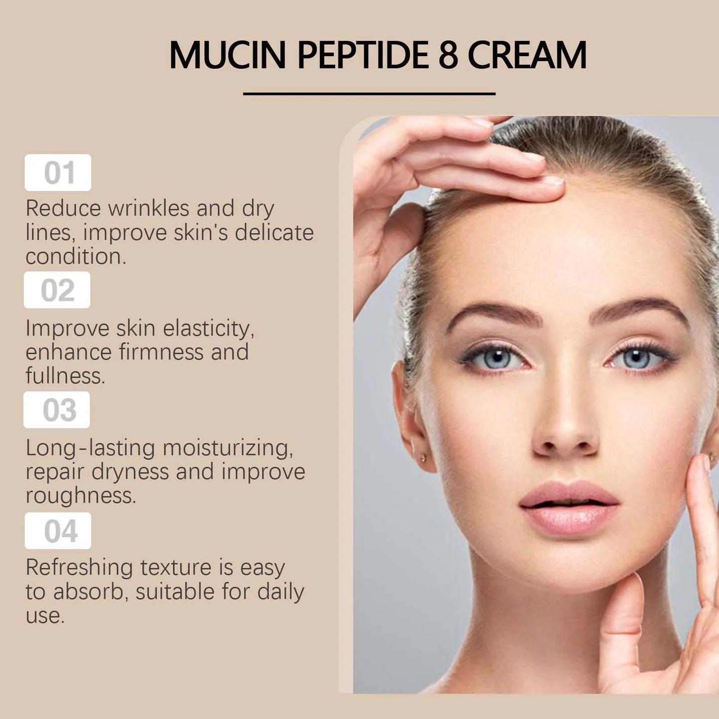 Mucin Peptide 8 Cream Moisturizing Smoothing Facial Skin Tighten Fade Fine Lines Nourish Brighten Skin Care For Rough Dry Skin
