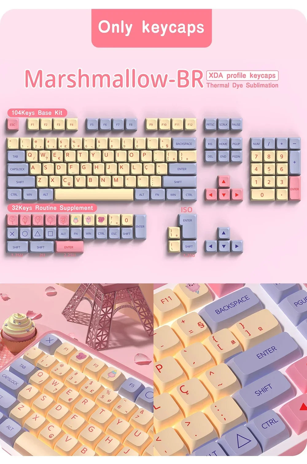 QWERTZ Nordic Keycaps Spanish/German/Portuguese AZERTY Keycap Marshmallow Keycaps XDA Profile Keycaps for Mechanical Keyboard