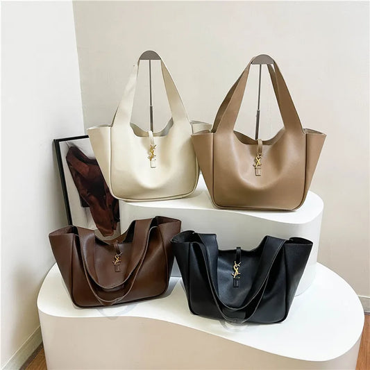 Luxury Shoulder Bag for Women 2025 - Minimalist Solid Color Tote, Spacious PU Leather Crossbody Purse, Elegant Underarm Handbag