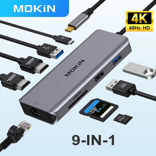 MOKiN USB C Dual Monitor Docking Station to Dual HDMI Adapter with 4K@60hz,SD/TF,RJ45,VGA,USB,Audio,100W PD Dock for MacBook Pro