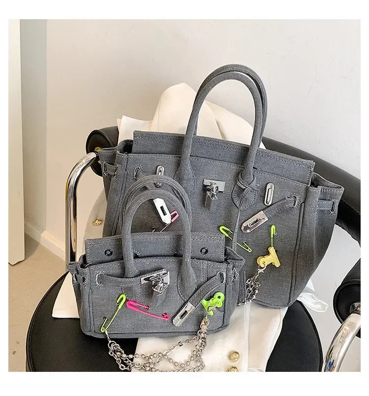 Vintage Distressed Denim Crossbody Bag 2025 Spring Summer Boho Chic Shoulder Purse for Women - Funny Ripped Designer Handbag