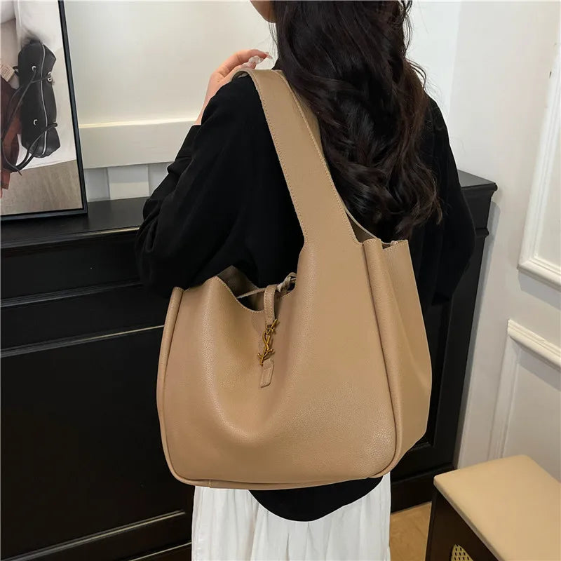 Luxury Shoulder Bag for Women 2025 - Minimalist Solid Color Tote, Spacious PU Leather Crossbody Purse, Elegant Underarm Handbag