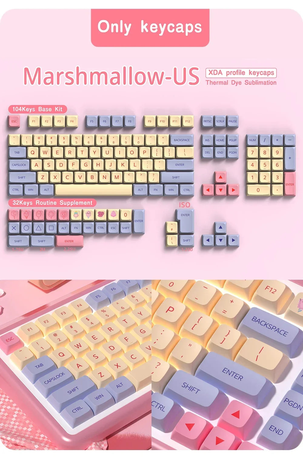 QWERTZ Nordic Keycaps Spanish/German/Portuguese AZERTY Keycap Marshmallow Keycaps XDA Profile Keycaps for Mechanical Keyboard
